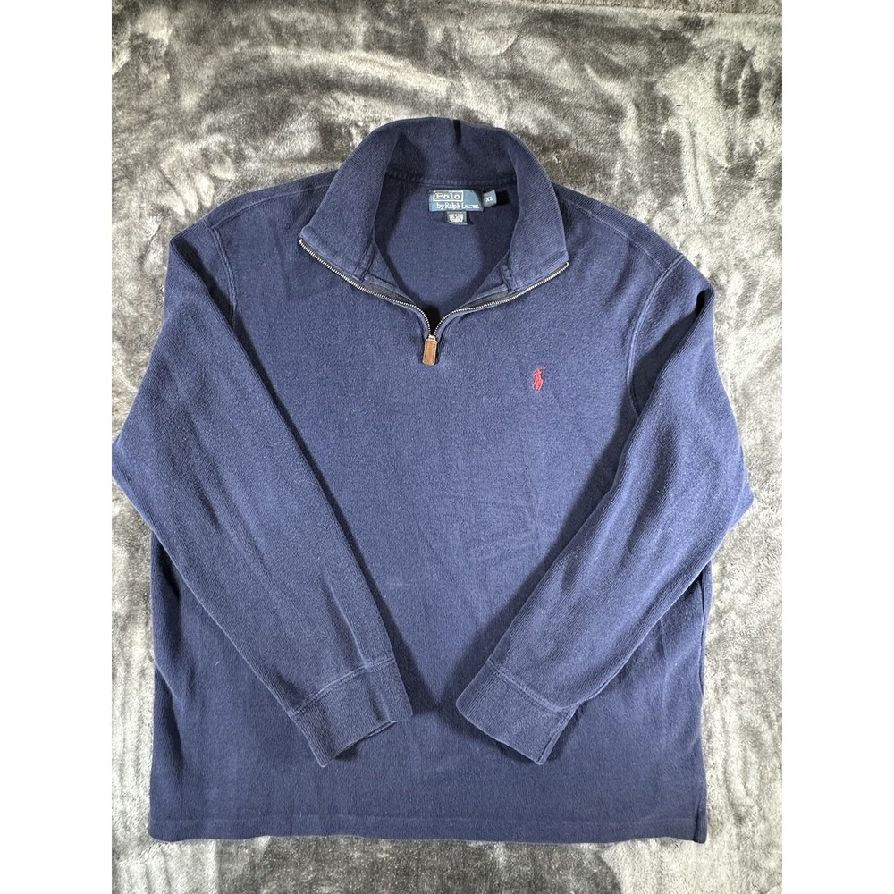 Vintage Polo‎ Ralph Lauren Quarter Zip Sweater Blue Cropped MENS XL VTG